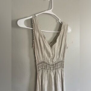 TERZO MILLENNIO Tan 100% Linen Long Dress with Lace Details